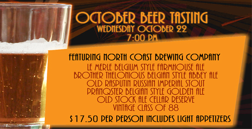 October Beer Tasting Featuring North Coast Brewing Company